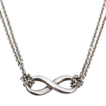 Pre Owned Tiffany & Co. Infinity Sterling Silver Double Strand Pendant Necklace