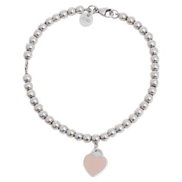 Pre Owned Tiffany & Co. Return To Tiffany Heart Tag Enamel Silver Bead Bracelet