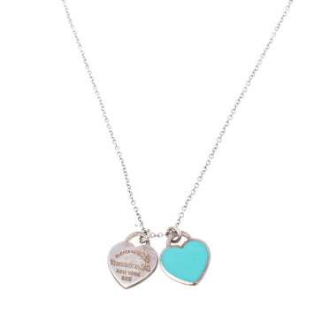 Pre Owned Tiffany & Co. Return To Tiffany Blue Double Heart Tag Pendant Necklace
