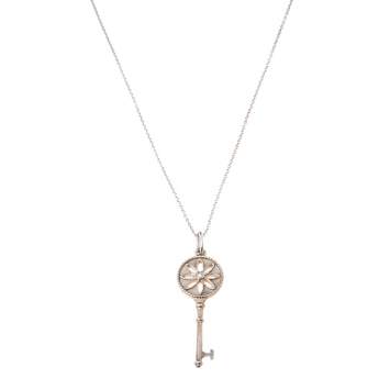 Pre Owned Tiffany & Co. Sterling Silver Diamond Daisy Key Pendant Chain Necklace