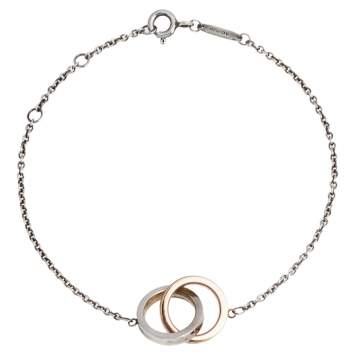 Pre Owned Tiffany & Co. Tiffany 1837 Silver Rubedo Interlocking Circles Chain Bracelet