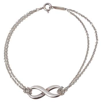 Pre Owned Tiffany & Co. Infinity Sterling Silver Double Chain Bracelet