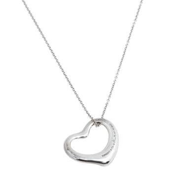 Pre Owned Tiffany & Co. Sterling Silver Elsa Peretti Open Heart Pendant Necklace