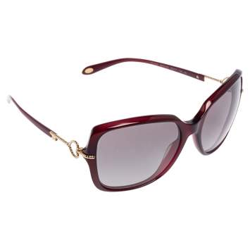 Pre Owned Tiffany & Co. Burgundy Acetate TF4101 Key Heart Logo Oversized Sunglasses