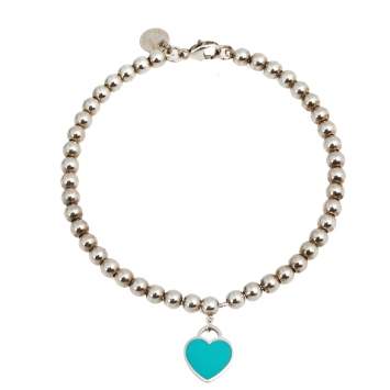 Pre Owned Tiffany & Co. Return to Tiffany Blue Enamel Heart Tag Bead Bracelet