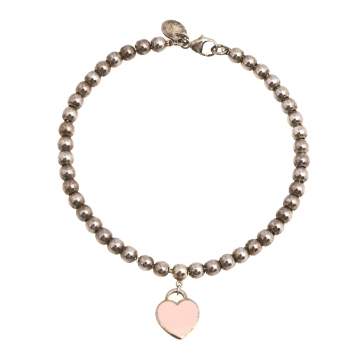 Pre Owned Tiffany & Co. Return to Tiffany Pink Enamel Heart Tag Bead Bracelet