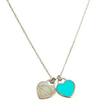 Pre Owned Tiffany & Co. Return to Tiffany Sterling Silver Mini Double Heart Tag Pendant Necklace
