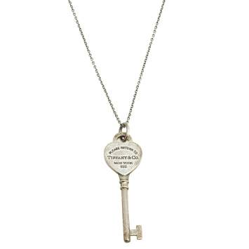 Pre Owned Tiffany & Co. Sterling Silver Heart Key Pendant Necklace