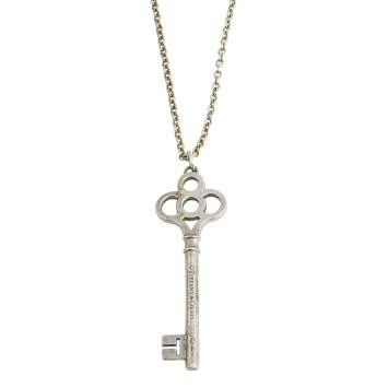 Pre Owned Tiffany & Co. Silver Crown Key Pendant Chain Necklace