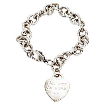 Pre Owned Tiffany & Co. Sterling Silver Heart Tag Charm Bracelet