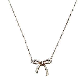 Pre Owned Tiffany & Co. Sterling Silver Bow Pendant Necklace