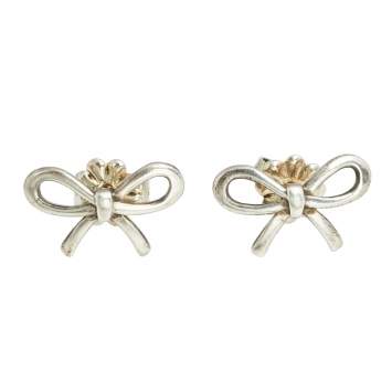 Pre Owned Tiffany & Co. Sterling Silver Bow Stud Earrings 