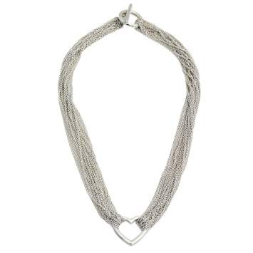 Pre Owned Tiffany & Co. Sterling Silver Open Heart Multi Chain Toggle Necklace 