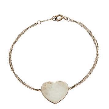 Pre Owned Tiffany & Co. Return To Tiffany  Sterling Silver Heart Tag Double Chain Bracelet
