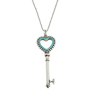Pre Owned Tiffany & Co. Enamel Beaded Heart Key Silver Pendant Necklace