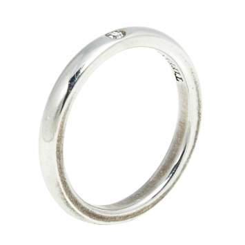 Pre Owned Tiffany & Co. Elsa Peretti Diamond Sterling Silver Band Ring Size 51