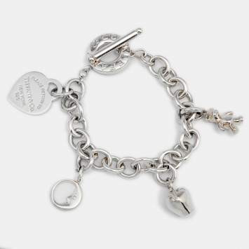 Pre Owned Tiffany & Co. Sterling Silver Please Return to Tiffany Multi Charms Toggle Bracelet