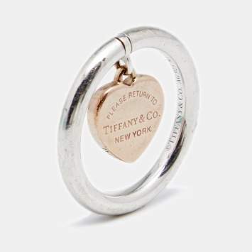 Pre Owned Tiffany & Co. Return To Heart Rubedo Tag Charm Sterling Silver Ring Size EU 50.5