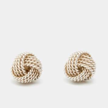 Pre Owned Tiffany & Co. Twist Knot Sterling Silver Stud Earrings