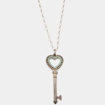Pre Owned Tiffany & Co. Tiffany Key Enamel Sterling Silver Pendant Necklace