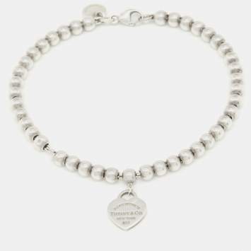 Pre Owned Tiffany & Co. Return to Tiffany Heart Tag Silver Bead Bracelet