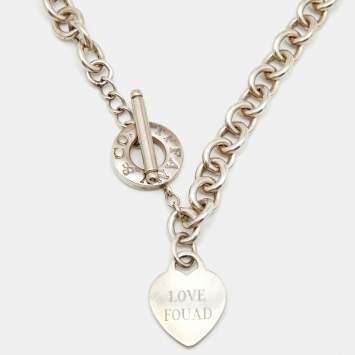 Pre Owned Tiffany & Co. Heart Tag Silver Chain Link Toggle Necklace