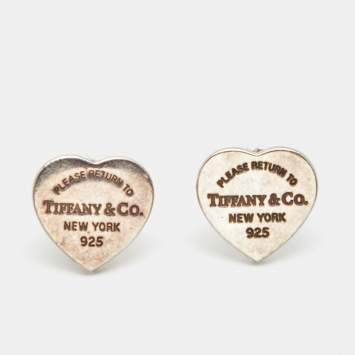 Pre Owned Tiffany & Co. Return To Tiffany Heart Tag Sterling Silver Stud Earrings