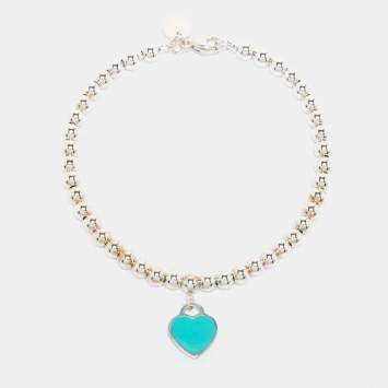 Pre Owned Tiffany & Co. Return to Tiffany Heart Tag Enamel Sterling Silver Bead Bracelet