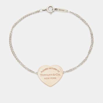 Pre Owned Tiffany & Co. Return To Tiffany Sterling Silver Rubedo Heart Tag Double Chain Bracelet
