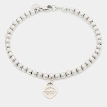 Pre Owned Tiffany & Co. Sterling Silver Rubedo Heart Charm Bead Bracelet
