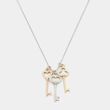 Pre Owned Tiffany & Co. Three Key 18K Two Tone Gold Sterling Silver Pendant Necklace