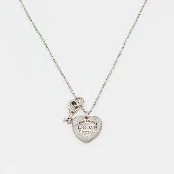 Pre Owned Tiffany & Co. Return to Love Tiffany & Co. Lock Key Charm Heart Tag Sterling Silver Pendant Necklace