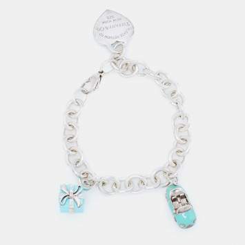 Pre Owned Tiffany & Co. Return to Tiffany & Co. Multi Charm Enamel Sterling Silver Bracelet