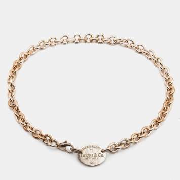 Pre Owned Tiffany & Co. Sterling Silver Return to Tiffany Oval Tag Choker Necklace