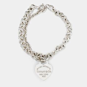 Pre Owned Tiffany & Co. Return to Tiffany Heart Tag Sterling Silver Double Chain Bracelet