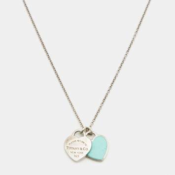 Pre Owned Tiffany & Co. Sterling Silver Double Heart Tag Pendant Necklace