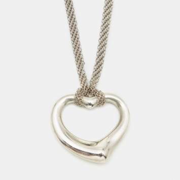 Pre Owned Tiffany & Co. Elsa Peretti Sterling Silver Open Heart Pendant Necklace