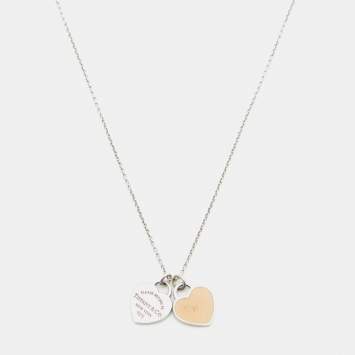 Pre Owned Tiffany & Co. Return To Tiffany Pink Enamel Double Heart Tag Pendant Necklace