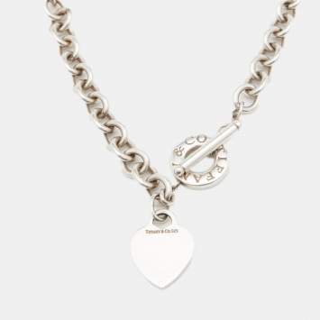 Pre Owned Tiffany & Co. Sterling Silver Heart Tag Charm Toggle Necklace