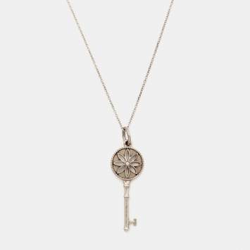 Pre Owned Tiffany & Co. Tiffany Key Diamond Sterling Silver Pendant Necklace