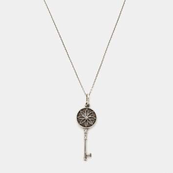 Pre Owned Tiffany & Co. Tiffany Key Diamond Sterling Silver Pendant Necklace