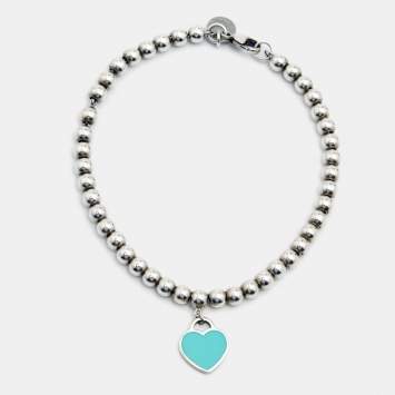 Pre Owned Tiffany & Co. Return to Tiffany Heart Tag Enamel Silver Bead Bracelet
