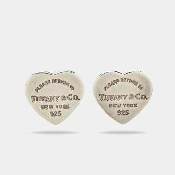 Pre Owned Tiffany & Co. Return To Tiffany Mini Heart Tag Silver Stud Earrings