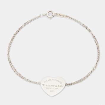 Pre Owned Tiffany & Co. Return To Tiffany Heart Tag Double Chain Sterling Silver Bracelet