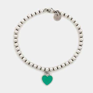 Pre Owned Tiffany & Co. Return to Tiffany Heart Tag Enamel Sterling Silver Beads Bracelet   