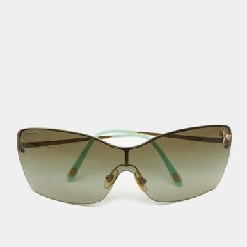 Pre Owned Tiffany & Co. Green/Gold Tone TF3030-B Dragonfly Embellished Shield Sunglasses