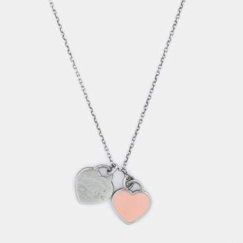 Pre Owned Tiffany & Co. Return To Tiffany Double Heart Tag Enamel Silver Pendant Necklace