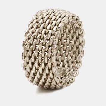 Pre Owned Tiffany & Co. Somerset Mesh Sterling Silver Ring Size 56