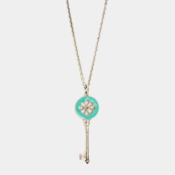 Pre Owned Tiffany & Co. Knot Key Pendant Enamel Sterling Silver Necklace