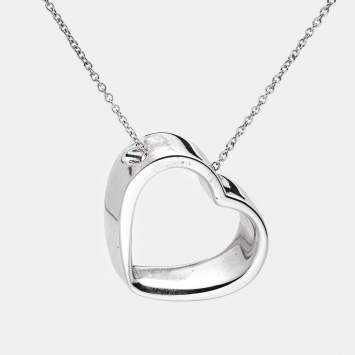 Pre Owned Tiffany & Co. Slanted Open Heart Silver Pendant Necklace
